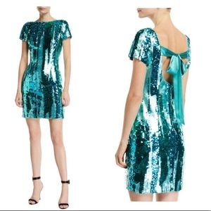 NWT Aidan Mattox Teal Green Sequin Dress w/ Large Bow Tie